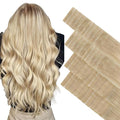 GOO GOO Invisi Edge Tape in Hair Extensions Human Hair, 18ET90A Natural Blonde Balayage 20pcs injected with 20pcs classical tape ins, 16inch 100g, Virgin Remy Hair, Natural Look