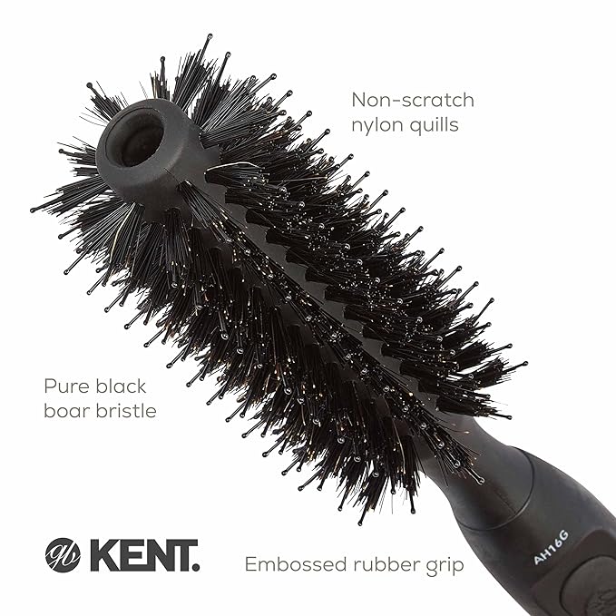 Kent AH16G AirHez Boar & Nylon Bristle Round Brush - Blow Dryer Brush for Curling, Great for Adding Volume & Root Lifting in Short Hair