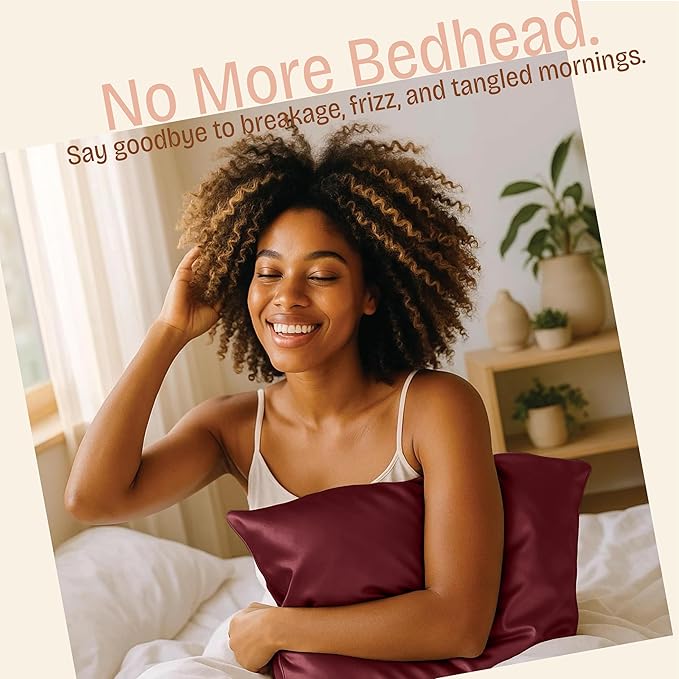BLISSFORD Satin Pillowcase with Zipper, for Hair and Skin Care, Feels Soft and Cool Like a Silk Pillowcase, Satin Pillow Cases 2 Pack, Slik Pillow Cover, Burgundy, Queen, Set of 2