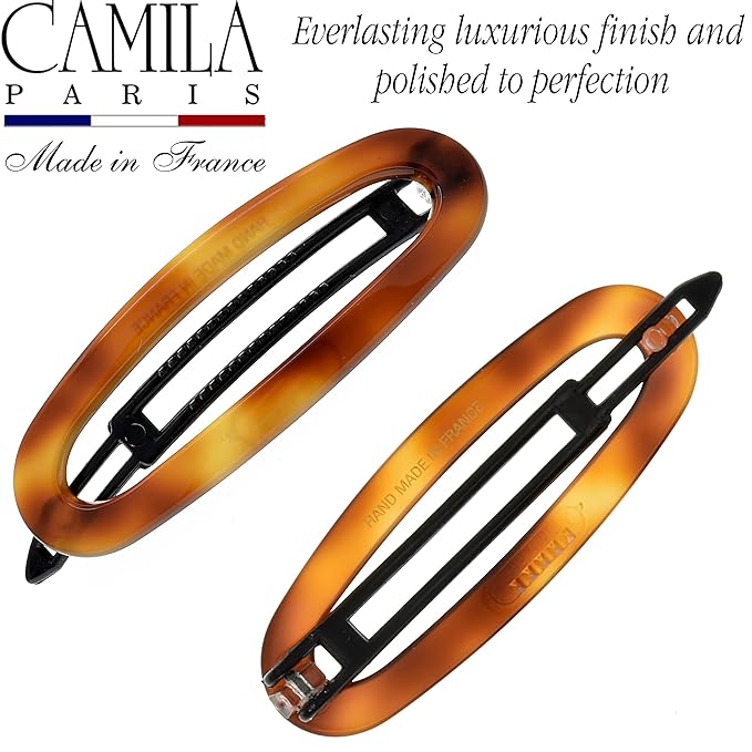 Camila Paris CP2249 French Hair Barrette Clip for Women, Handmade, Side Slide-in Metal-Free Closure Strong Hold Grip Hair Clips for Girls, No Slip Durable Styling Hair Accessories, Made in France