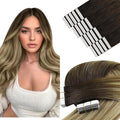 YoungSee Human Hair Tape in Extensions Balayage Tape in Hair Extensions Human Hair Dark Brown Ombre Blonde with Brown Tape-in Extension 16In 20pcs 50g Tapes Ins Human Hair Extension for Everyday Wear