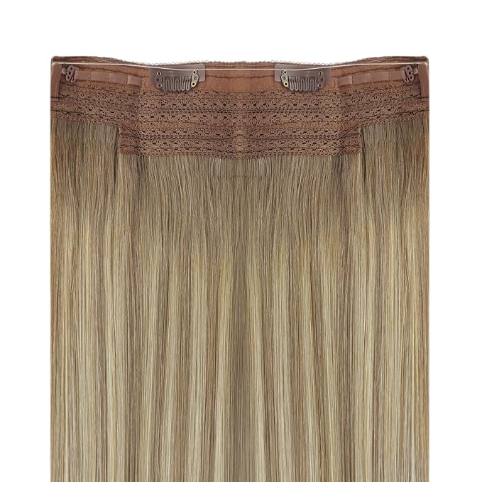 YoungSee Wire Hair Extensions Real Human Hair Brown Blonde Hair Extensions Wire Light Brown with Platinum Blonde One Piece Hair Extension Dyable Remy Hair 16Inch 80G