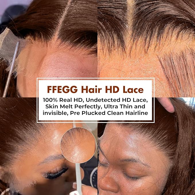 250% Density 13x6 FULL SKINLIKE HD Chocolate Brown Deep Curly lace front wigs Pre Plucked Real 0.10mm Ultra-thin Invisible Water Wave HD Lace Front Wigs Human Hair Small Knots Full Virgin Hair 30 Inch