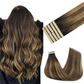 GOO GOO Tape in Hair Extensions Human Hair, 4D/14/5B Brunette Balayage, 24inch 30g 10pcs, Skin Weft Seamless Invisible, Silky Straight with Thick Ends, Remy Human Hair