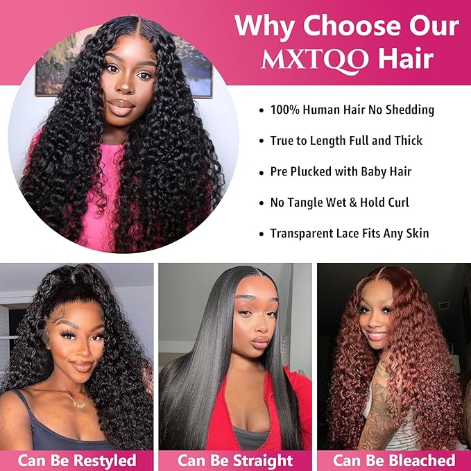 13x6 Deep Wave Lace Front Wigs Human Hair 200% Density Curly Wet and Wavy HD Lace Front Wigs Pre Plucked Frontal Wigs Human Hair Glueless Wig For Women 28 Inch