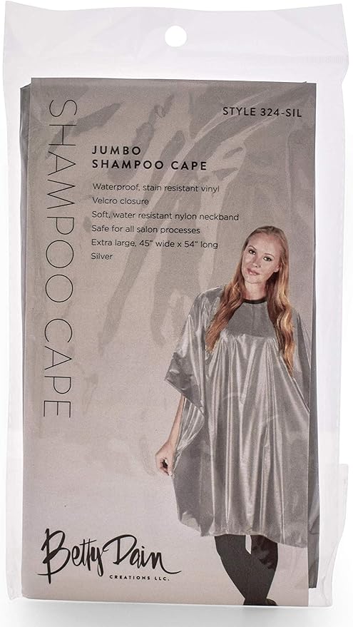 Betty Dain Jumbo Shampoo Cape, 45" W x 54" L, Waterproof & Stain-resistant Vinyl, Touch-and-close Fastener, Machine Washable