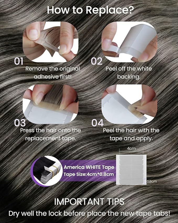 LaaVoo Tape in Hair Extensions Ombre Human Hair Tape in Extensions Balayage Off Black to Silver Grey Invisible Tape in Hair Extensions Human Hair Double Sided Skin Weft 20pcs 14 Inch 50g