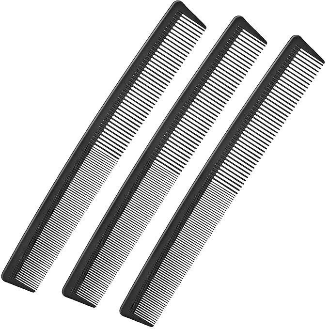Leinuosen 3 Pack Fine and Wide Tooth Hair Comb, Professional Women and Men Black Carbon Barber Fiber Cutting Comb, Heat Resistant Tool for All Hair Types Salon Hairdressing Styling