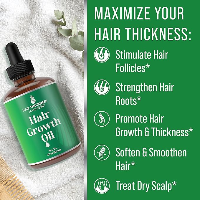 Hair Thickening and Moisturizing Serum - Vegan Scalp Treatment Oil for Women, Men with Dry, Frizzy, Weak Hair and Hair Loss. Peppermint, Wild Black Castor Oil, Unscented 2oz