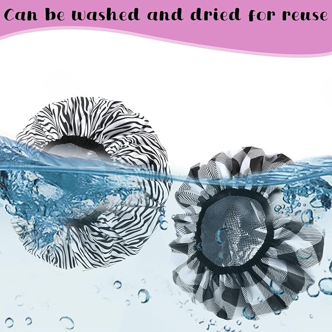 2 Pcs Double Layer Deep Conditioning Cap, Aluminum Foil Hair Heat Cap Reusable Shower Caps Steam Caps for Hair Treatments Home and Salon Use(Striped Plaid)