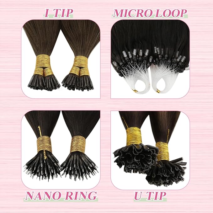 YoungSee U Tip Hair Extensions Human Hair Balayage 14In Utip Remy Hair Extensions Ombre Dark Brown to Brown with Blonde 50s/50g