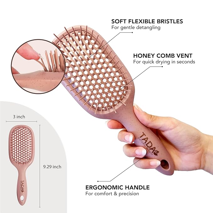 TADA Natural Beauty Hair Brush Detangler for Curly, Thick, Wavy, and Thin Hair - Ventilation Holes for Quick Drying and Styling, Detangler Brush for Women, Men, Kids (4 Colors) (2PK #2)