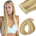 GOO GOO Tape in Hair Extensions Human Hair, 16/22 Light Blonde Highlighted Golden Blonde, 10inch 60g 40pcs, Skin Weft Seamless Invisible, Silky Straight with Thick Ends, Remy Human Hair