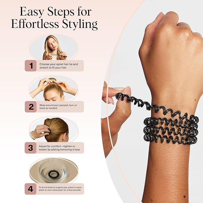Kitsch Spiral Hair Ties for Women – Hair Ties No Damage, Ponytail Holders for Thick and Thin Hair – Creaseless and Dent-Free Coil, Phone Cord Style | Ideal Gifts for Women - 8pc Set, Brunette