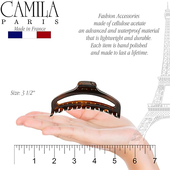 Camila Paris CP2370 French Hair Clip for Women, Medium Narrow, Open, Girls Hair Claw Clips Jaw Fashion Durable and Styling Hair Accessories for Women, Strong Hold No Slip Grip, Made in France