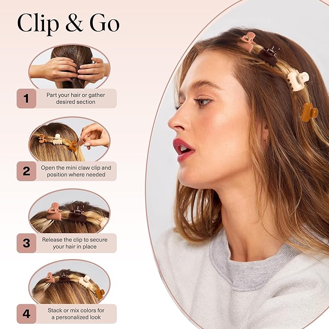Kitsch Small Hair Clips for Women and Girls – Mini Claw Clips – Hair Accessories – Daily Styling, Recycled, | Ideal Gifts for Women Sedona – 8pc Set