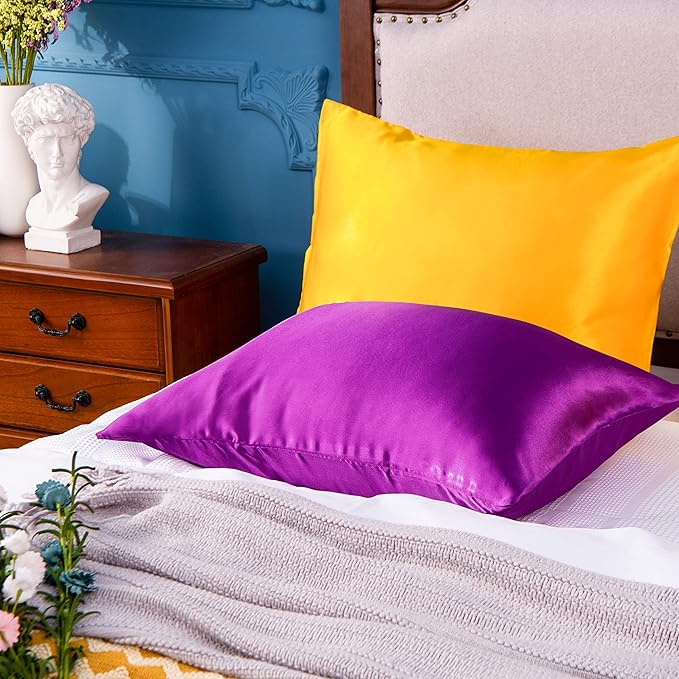 NTBAY 2 Pack Satin Standard Pillowcases for Hair and Skin, Luxurious and Silky Pillow Cases with Envelope Closure, 20x26 Inches, Purple