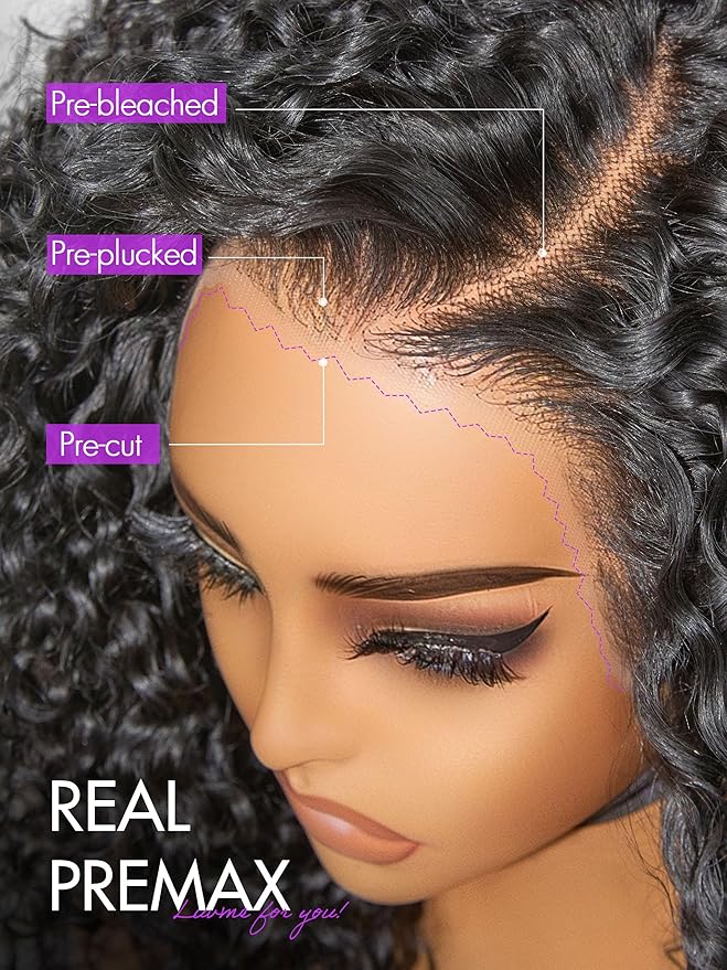 LUVME HAIR 100% Real Human Hair Wig Lace Frontal Deep Curly 20 inches Drawstring Cap Glueless HD Lace Wigs Human Hair Pre Plucked Pre Cut, Curly Wig Human Hair Ready to Go Wig