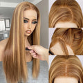 BLL Honey Blonde Wig, 13x4 Synthetic Lace Front Wigs Pre-Plucked Hd Lace Long Straight Sunkissed Highlights Glueless Wig For Black Women 26inch Suitable For Everyday Wear