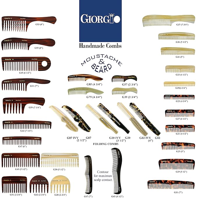 Giorgio G47 Large 6 Inch Detangling Comb, Wide Teeth for Thick Curly Wavy Hair. Long Hair Detangler Comb For Wet and Dry. Handmade of Quality Cellulose, Saw-Cut, Hand Polished, Tortoise Shell