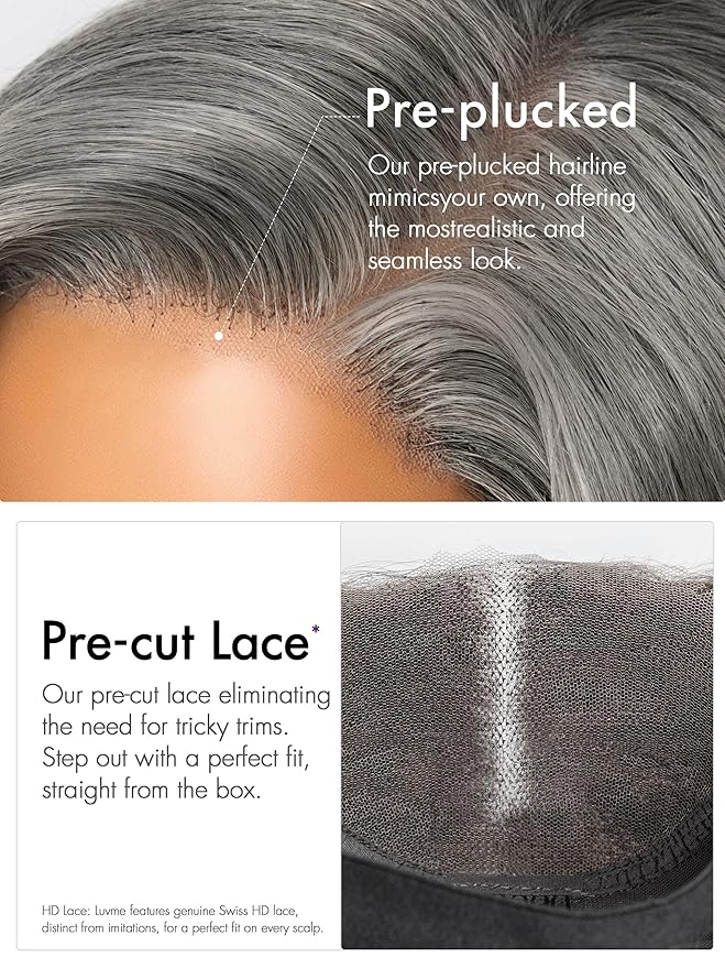 LUVME HAIR Salt & Pepper Layered Bob 100% Human Hair Wig Glueless Pre-Cut Lace Wig Gray Wigs For Women Short Grey Hair Glueless 10 Inches Bob Wigs Pre Plucked Pre Cut Pixie Cut
