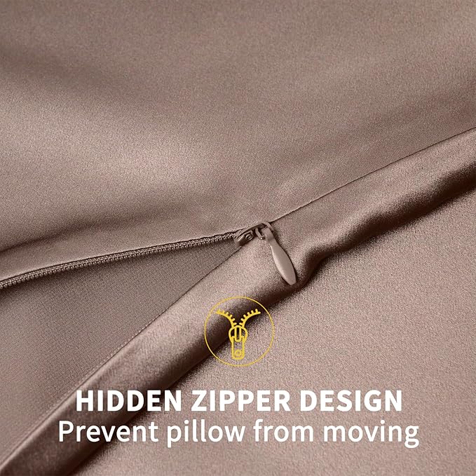 ZIMASILK 100% Pure Mulberry Silk Pillowcase for Hair and Skin Health,Soft and Smooth,Both Sides Premium Grade 6A Silk,600 Thread Count,with Hidden Zipper,1pc (King 20''x36'',Gray Brown)