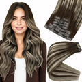 Full Shine Seamless Hair Extensions Clip in 14 Inch Brown Balayage Clip in Hair Extensions Straight Dark Brown Balayage Platinum Blonde Hair Softness 8 PCS 120 Grams