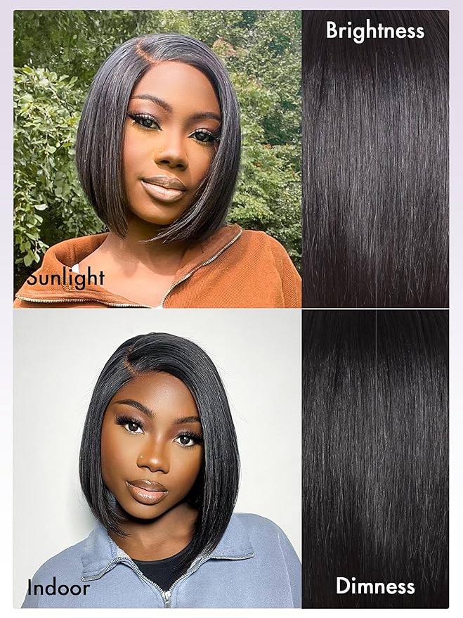 LUVME HAIR 8'' Blunt Cut Bob Wig Human Hair Pre Cut Glueless HD Lace Closure Wig Pre Plucked Mature Boss Side Parted Straigh Human Hair Short Wigs For Women