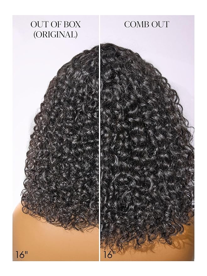 LUVME HAIR Curly Deep Wave Glueless Lace 100% Human Hair Short Wigs 12 Inches Pre Cut Plucked Hd Lace Wig Ready To Go Natural Color Bleached Knots Side Part Black Wigs 12 Inches