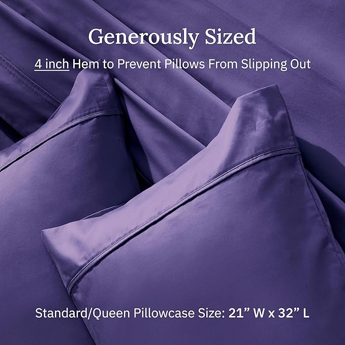 California Design Den Standard Queen Size Pillowcase Set - 400 Thread Count, 100% Cotton Sateen, Set of 2 Pillow Covers, Soft and Breathable - Dark Purple