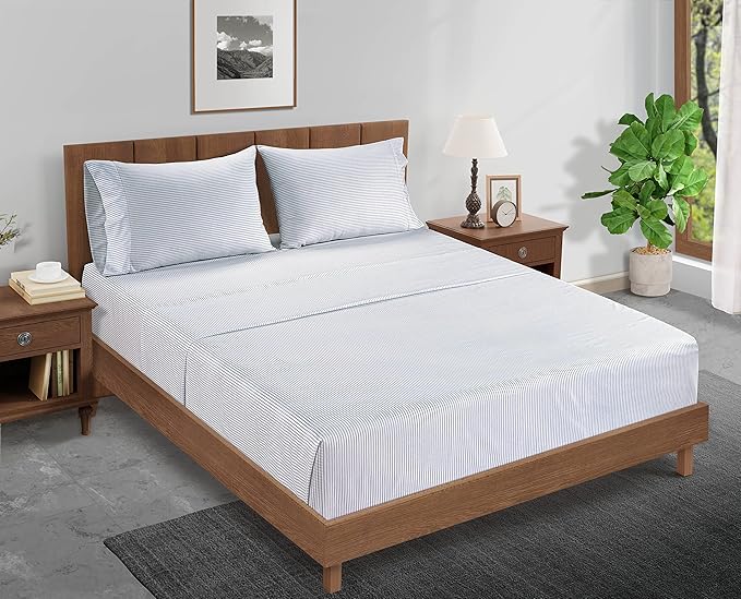 Lane Linen 100% Organic Cotton King Size Pillow Cases Set of 2 (20''x36''), Organic Cotton Pillowcases, King Pillow Cases Set of 2 Ticking Stripe