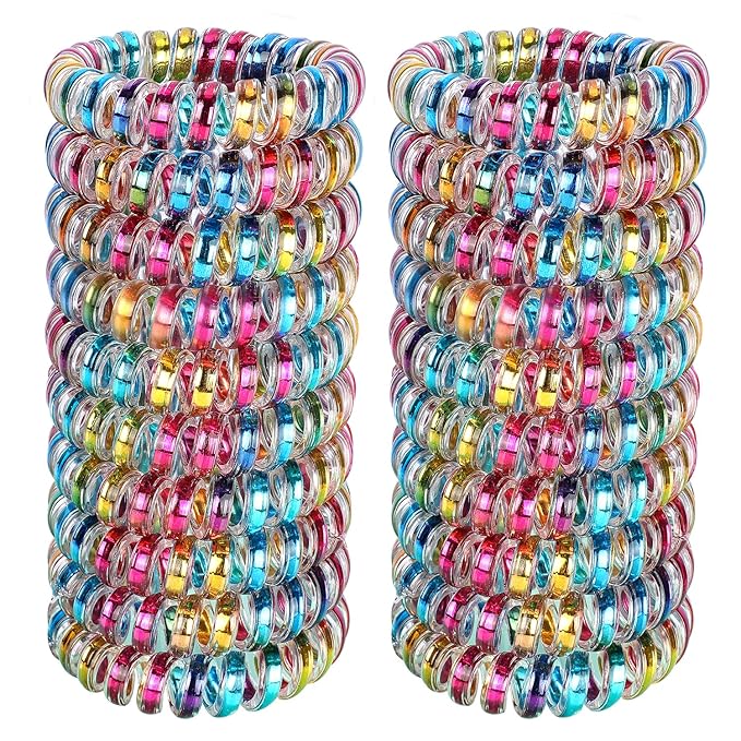 JessLab Spiral Hair Ties, 20 Pcs Traceless Phone Cord Hair Ties No Crease Spiral Bracelet Plastic Coil Ponytail Holders No-Damage Headband Hair Accessory for Girls Women Ladies Gift, Mix Color 5