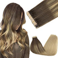 GOO GOO Tape in Hair Extensions Human Hair, 4/18 Balayage Chocolate Brown Highlighted Dirty Blonde, 22inch 100g 40pcs, Skin Weft Seamless Invisible, Silky Straight with Thick Ends, Remy Human Hair