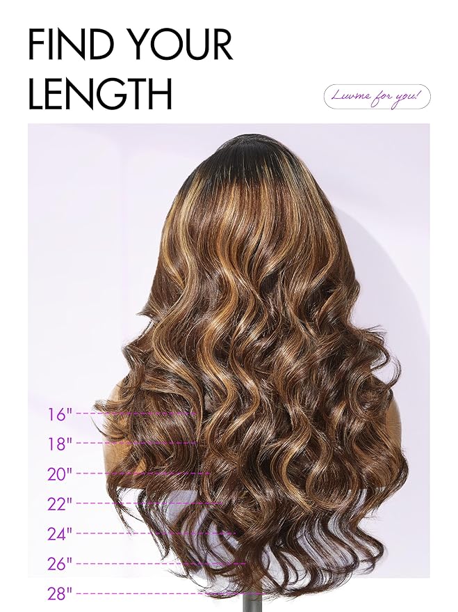 LUVME HAIR 7x6 HD Lace All-Day Comfort Wig with Bangs 200% Density Hair Lace Wigs Ombre Blonde Highlight Loose Body Wave Lace Front Wigs Human Hair Pre Cut Plucked Glueless 16 Inches