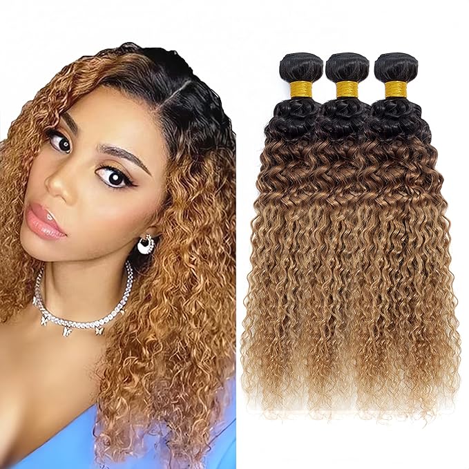 28 30 32 Inch Ombre Brown Human Hair Bundles 4/27 Water Wave Bundles Niegmeag Virgin Remy Hair Extensions Double Weft Honey Blonde Wet and Wavy Bundle