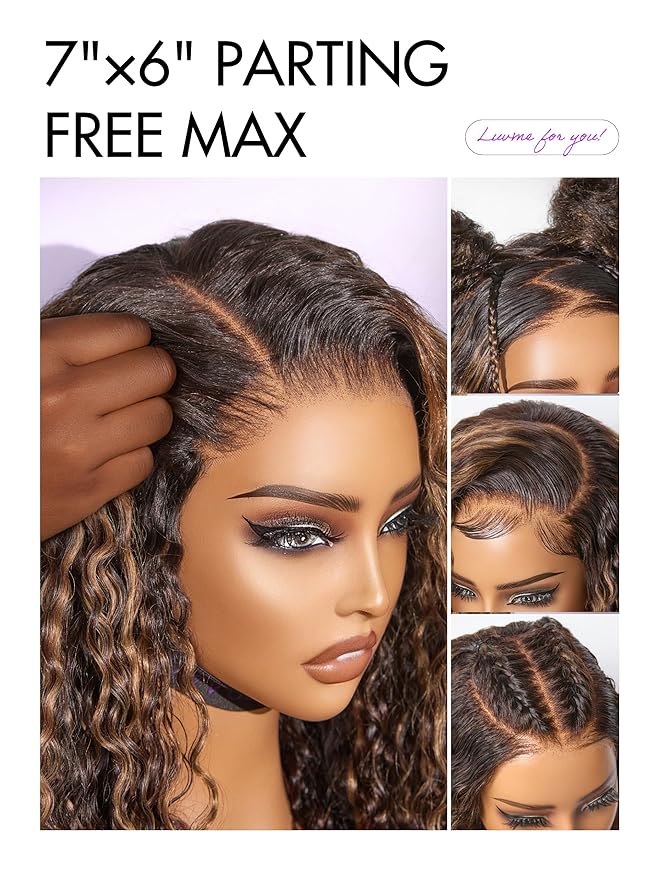 LUVME HAIR 7x6 HD Lace All-Day Comfort Wig PartingMax Lace Wigs Water Wave Curly Lace Front Wigs Human Hair Pre Cut Plucked Lace Frontal Glueless 26 Inches Hlighlight Color