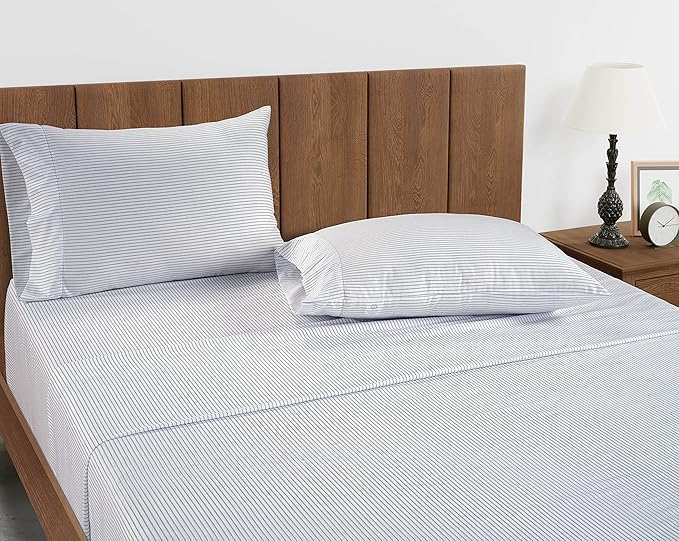 Lane Linen 100% Organic Cotton King Size Pillow Cases Set of 2 (20''x36''), Organic Cotton Pillowcases, King Pillow Cases Set of 2 Ticking Stripe