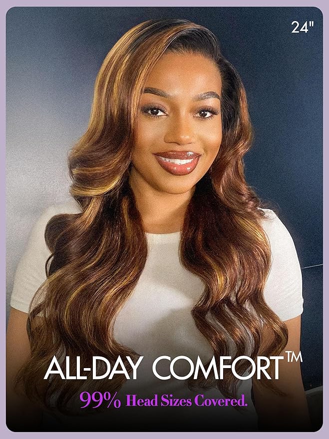 LUVME HAIR 7x6 HD Lace All-Day Comfort Wig 200% Density Hair PartingMax Lace Wigs Highlight Color Loose Body Wave Lace Front Wigs Human Hair Pre Cut Plucked Lace Frontal Glueless 26 Inches Mix Brown