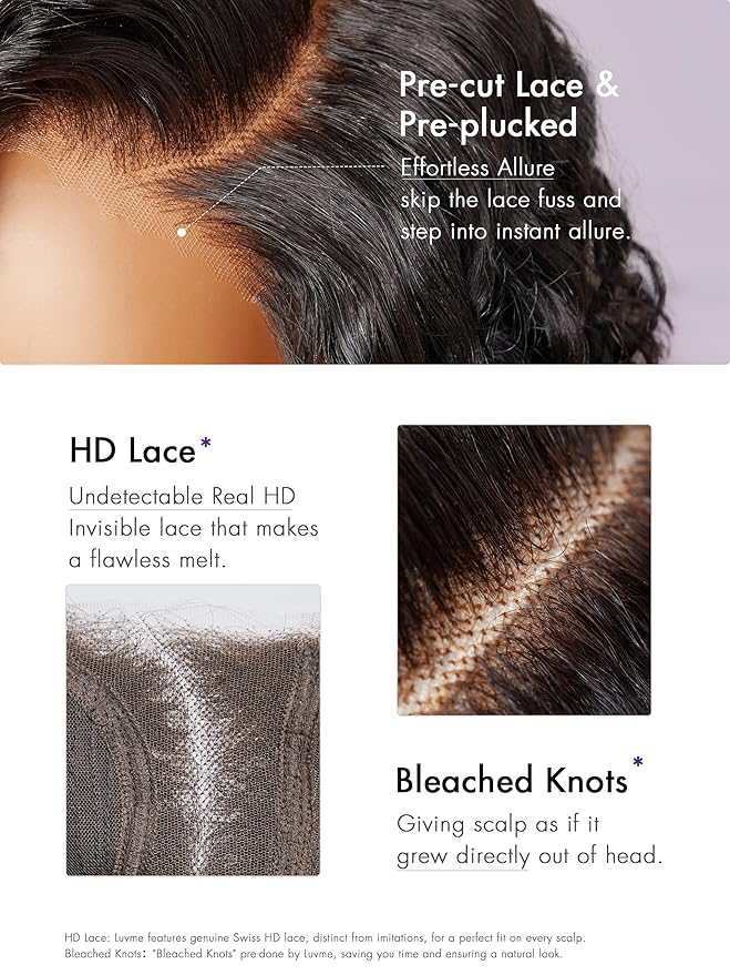 LUVME HAIR 8" Curly Glueless Wigs Human Hair Pre Cut/Plucked, Undetectable HD Lace Wig Ready to Go Lace Bob Wig Short Curly 180 Density