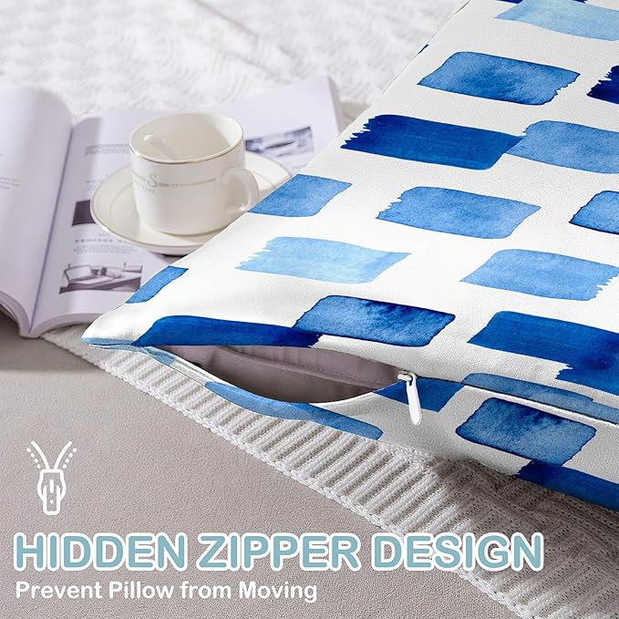 Modern Style Abstract Blue Satin Pillow Case Queen Size,Soft Pillowcases for Hair and Skin Similar to Silk,Pillowcases with Hidden Zipper Bedding Accessories,20X30 Inches,1 Pack