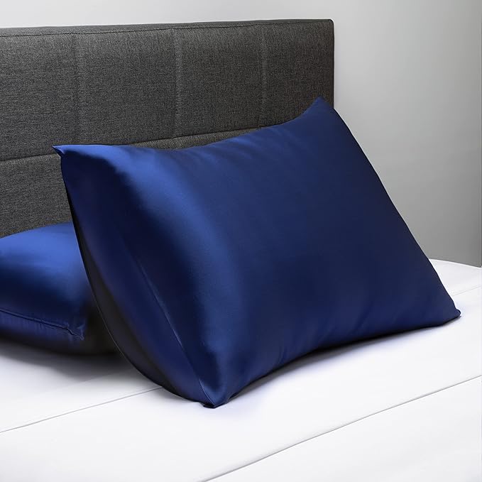 Fishers Finery 19mm 100% Pure Mulberry Silk Pillowcase, Quality Tested (Navy, K)