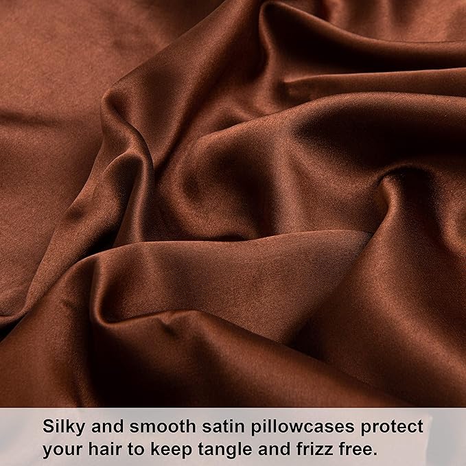 NTBAY 12 Pack Satin Queen Pillowcases for Hair and Skin, Luxurious and Silky Pillow Cases with Envelope Closure, 20 x 30 Inches, Brown
