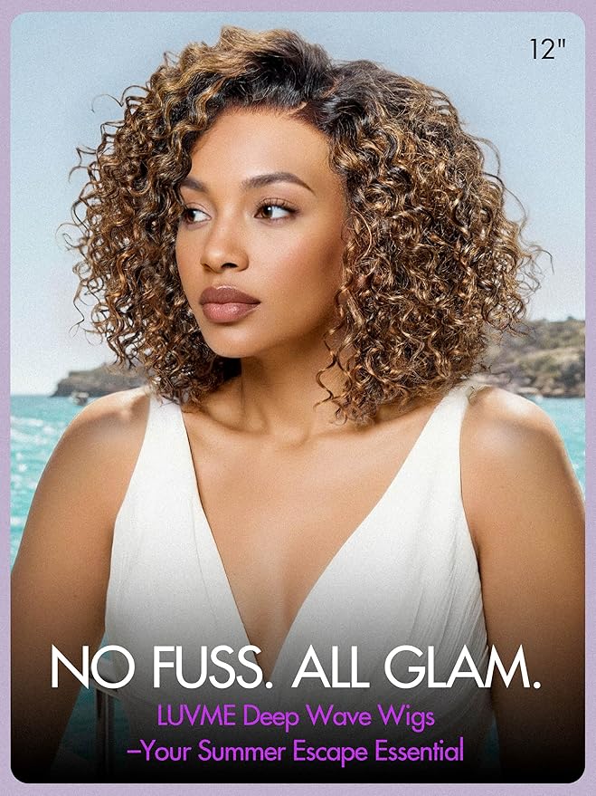 LUVME HAIR 100% Human Hair Wigs Curly Deep Wave Glueless Lace Front 16 Inches Pre Cut Plucked Hd Lace Short Wig Ready To Go Highlight Color Straight Bleached Knots Side Part Black Wigs
