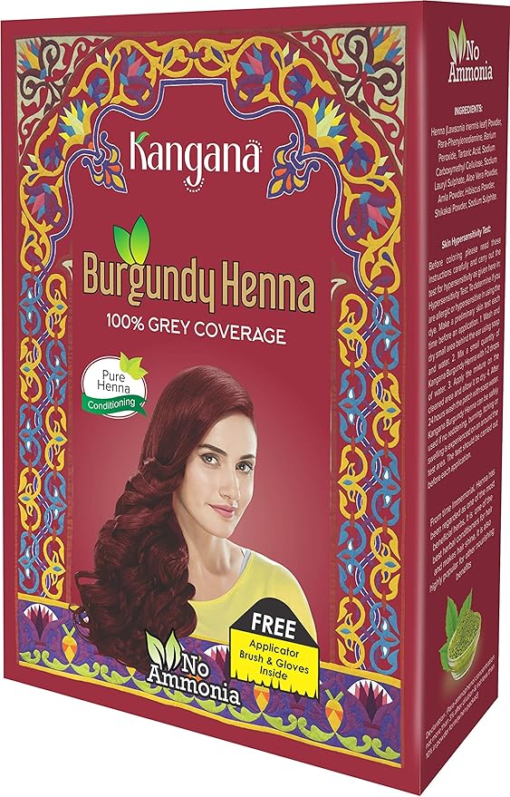 Kangana Burgundy Henna Powder for 100% Grey Coverage - Natural Henna Powder for Hair Dye/Color - 6 Pouches - Total 60g (2.11 Oz)