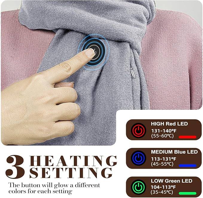 EN'DA professional Heated Scarf for Women and Men with Rechargeable Battery, Winter Electric Scarf for Cold Weather