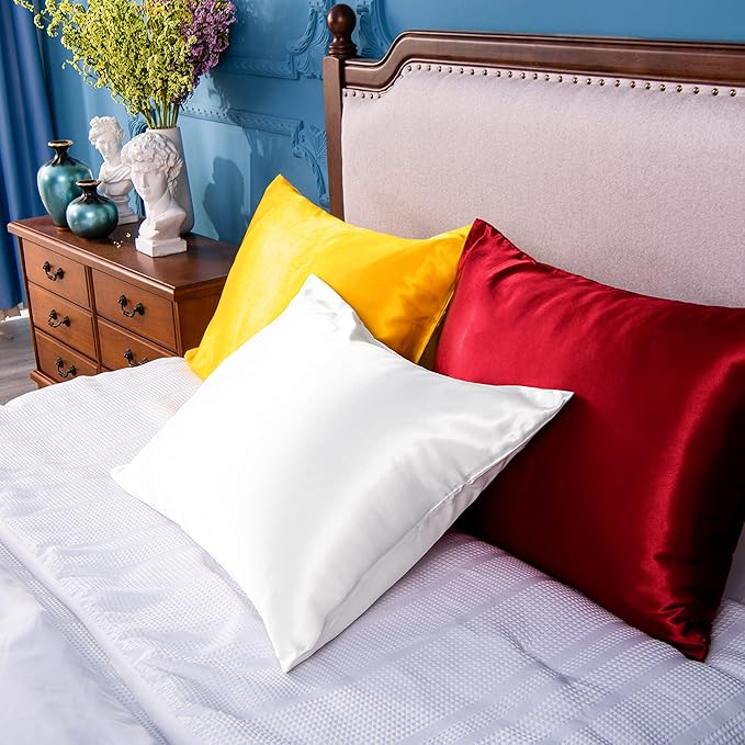 NTBAY 2 Pack Satin Standard Pillowcases for Hair and Skin, Luxurious and Silky Pillow Cases with Envelope Closure, 20x26 Inches, White