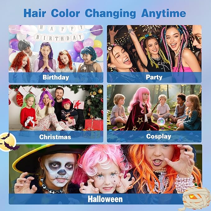 Blue Temporary Hair Color Spray for Kids, Instant Colored Hair Dye Alternative for Girls Boys Teens Women Men, Disposable Washable, Quick Styling for Party Cosplay Christmas Halloween, 150ml