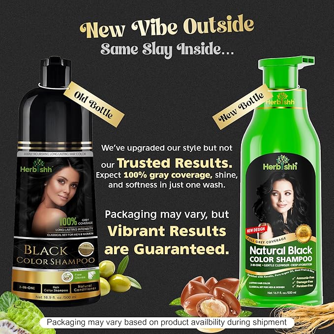 Herbishh Hair Color Shampoo for Gray Hair – Natural Hair Dye Shampoo – Colors Hair in Minutes – Lasts Up To 3-4 Weeks – 500ML – 3-In-1 Hair Color – Colors, Cleanses, and Conditions (Black)