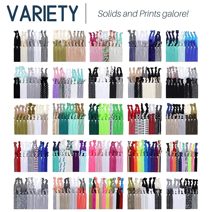 Kenz Laurenz Hair Ties 20 Elastics Ponytail Holder Set No Crease Ribbon Bands (Blue)