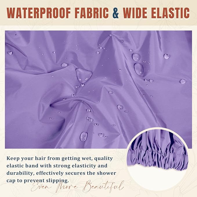Reusable Shower Cap for Women, Stylish Large Waterproof Shower Bonnet Washable Wide Elastic Band Hair Cap for Long Hair, Braids Bath Hat(Purple)